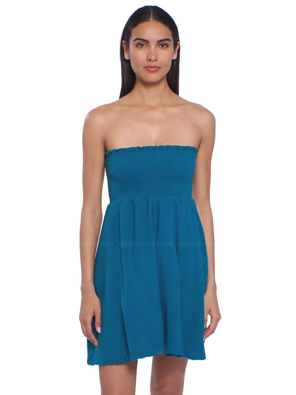 NWT PEIXOTO Winnie Bubble-Hem Cotton Minidress - Teal Iris